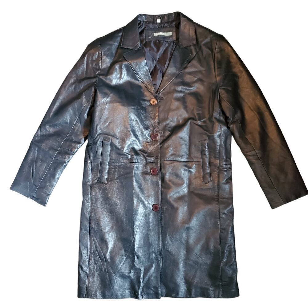 Old Navy Black Leather Cargo Jacket Long Loose Fit Utility Gorpcore Streetwear